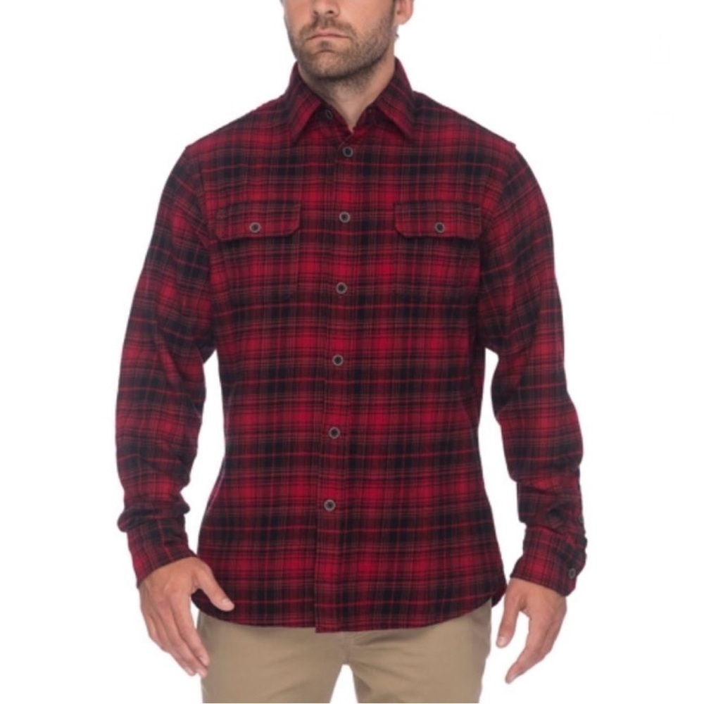 Jachs Men’s Brawny Button Down Cotton Flannel in Red and Black size XXL